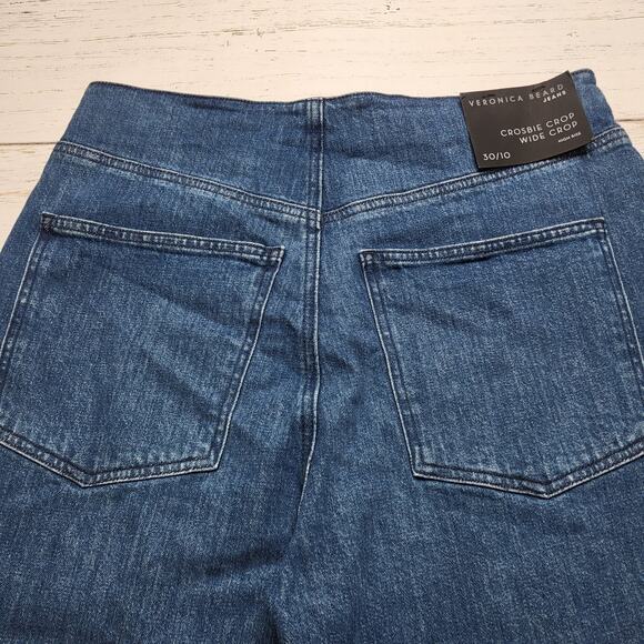 Veronica Beard Crosbie Wide Leg Crop Jeans High Rise Exposed Button Fly 30 - Picture 7 of 13